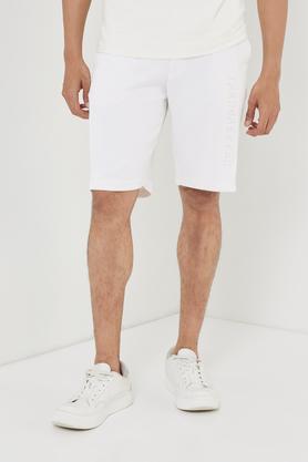 structured cotton blend elastic and drawstring men's shorts - white