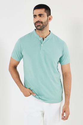 structured cotton blend polo men's t-shirt - teal