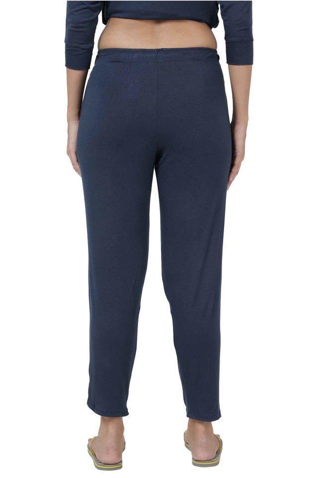 structured cotton blend regular fit womens track pants - navy