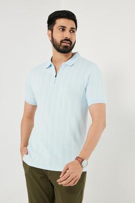 structured cotton collared men's t-shirt - blue