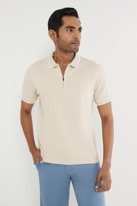 structured cotton polo men's t-shirt - natural