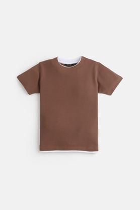 structured cotton round neck boys t-shirt - coffee