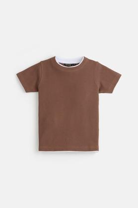 structured cotton round neck boys t-shirt - coffee