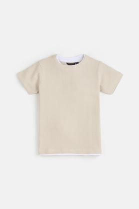 structured cotton round neck boys t-shirt - natural