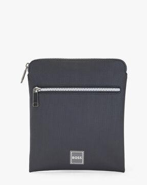 structured-fabric envelope bag with logo patch