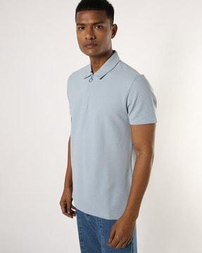 structured-knit half-zip polo t-shirt