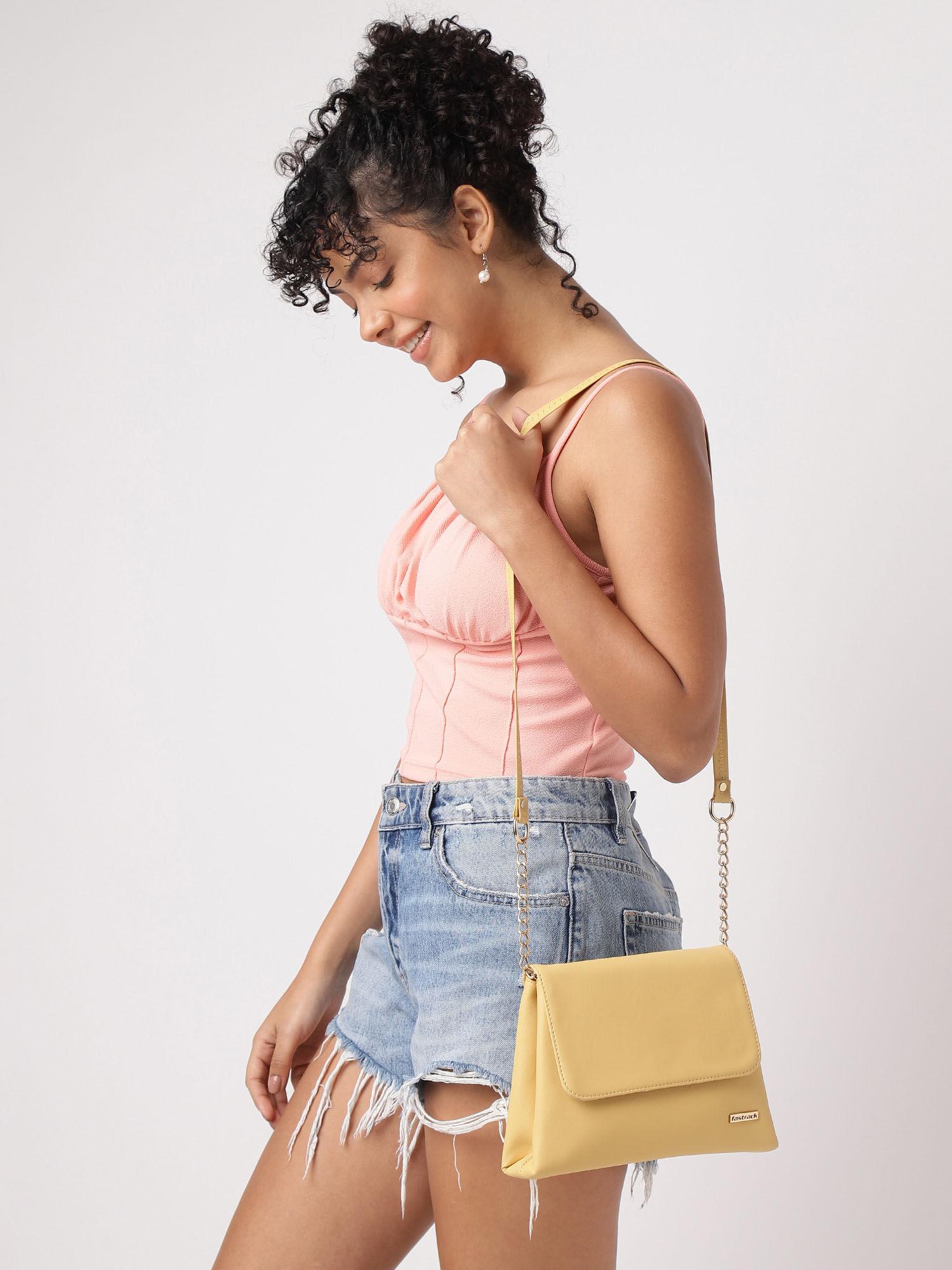 structured lemon yellow sling bag for women