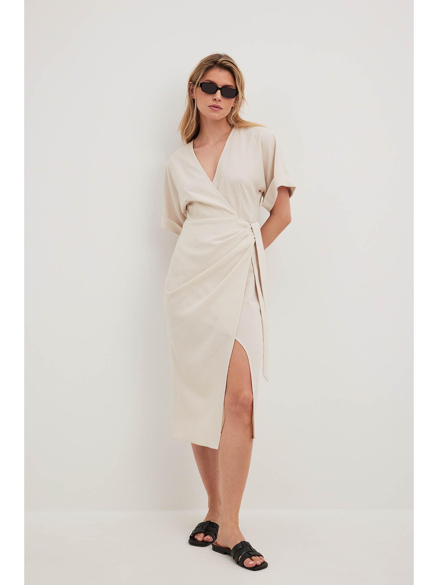 structured overlap midi dress - cream