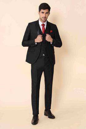 structured polyester blend slim fit men's casual wear suit - black
