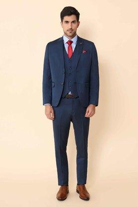structured polyester blend slim fit men's suit - navy