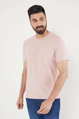 structured polyester cotton round neck men's t-shirt - dusty pink