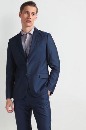 structured polyester regular fit men's formal suit - navy