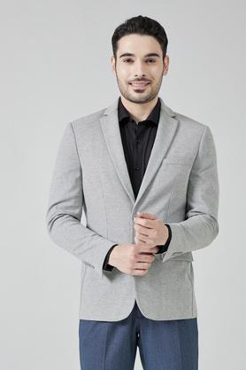structured polyester viscose terry fit men's knit jacket - grey