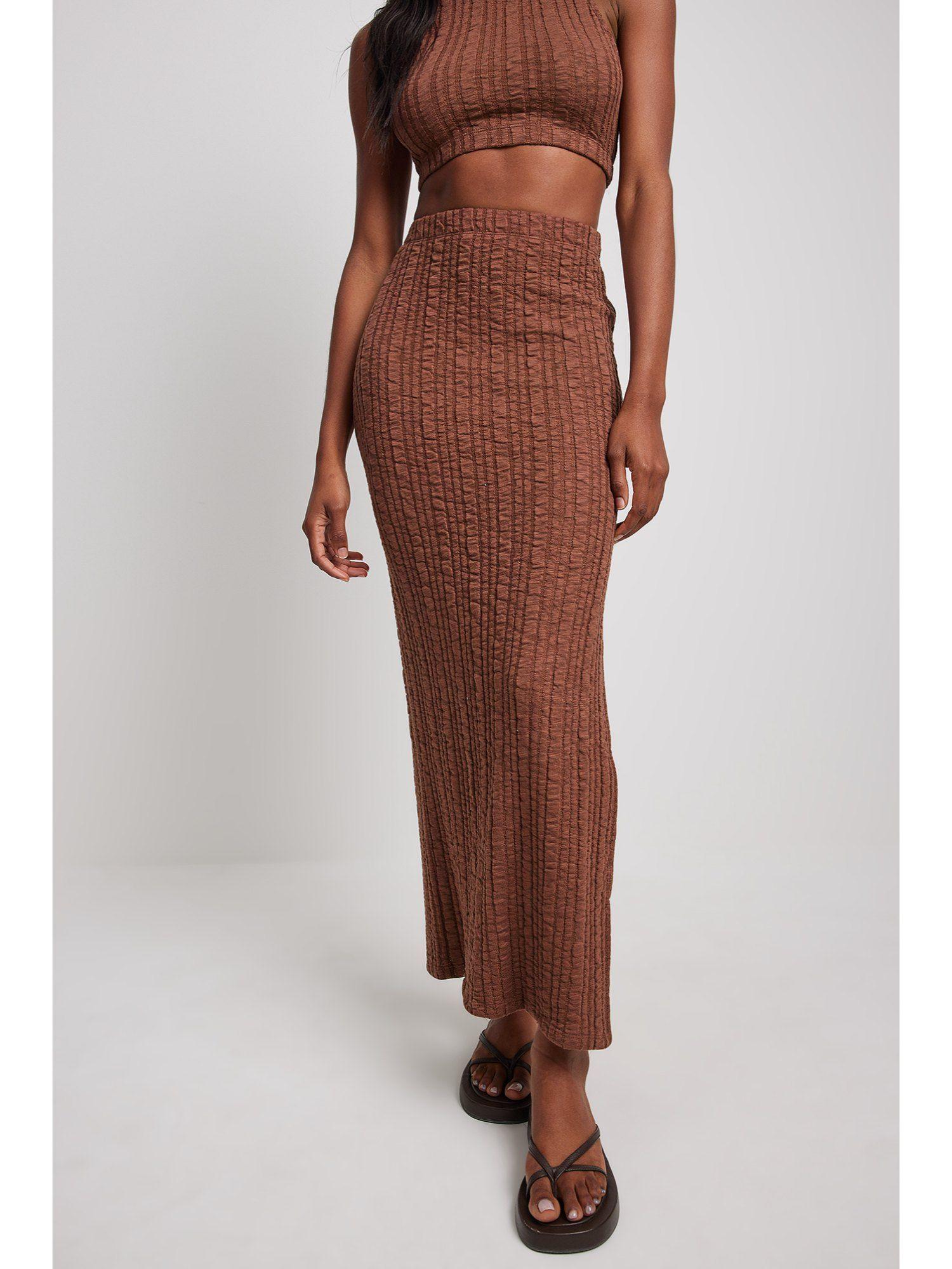 structured slit detail maxi skirt-brown