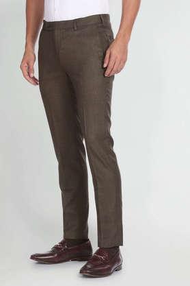 structured terry tailored fit men's casual trousers - brown