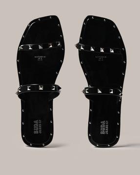 studded dual-strap slip-on sandals