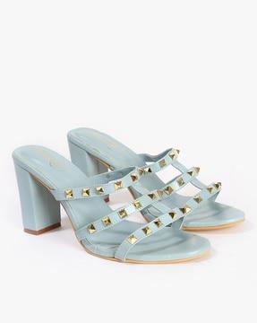 studded strappy block heeled sandals