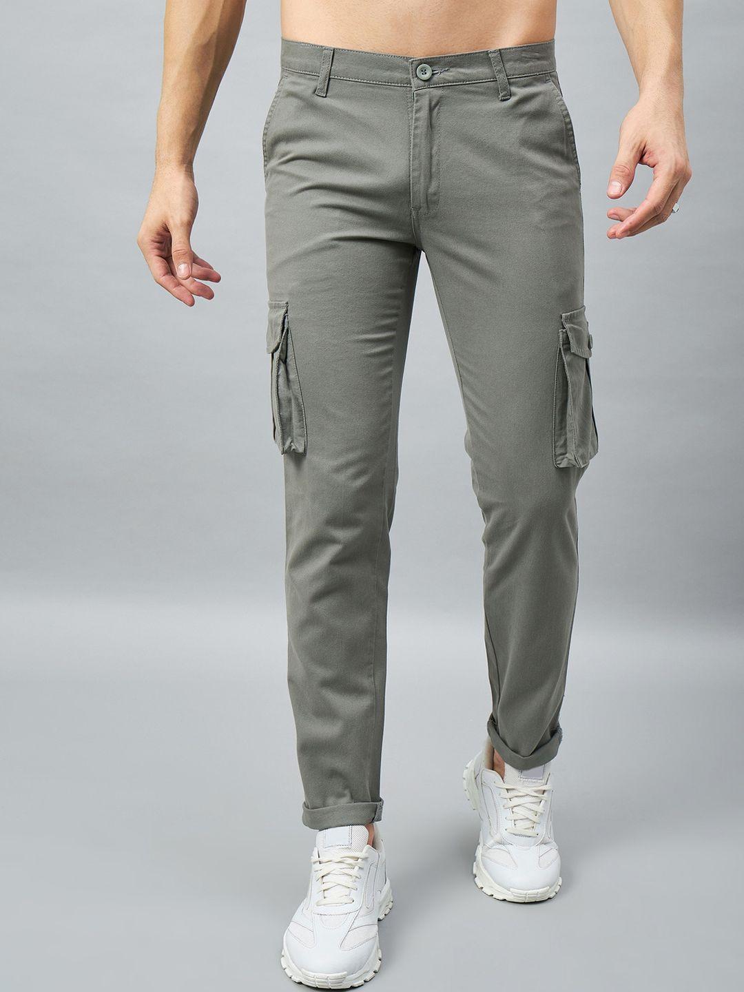studio nexx men grey relaxed straight leg straight fit cargos trousers
