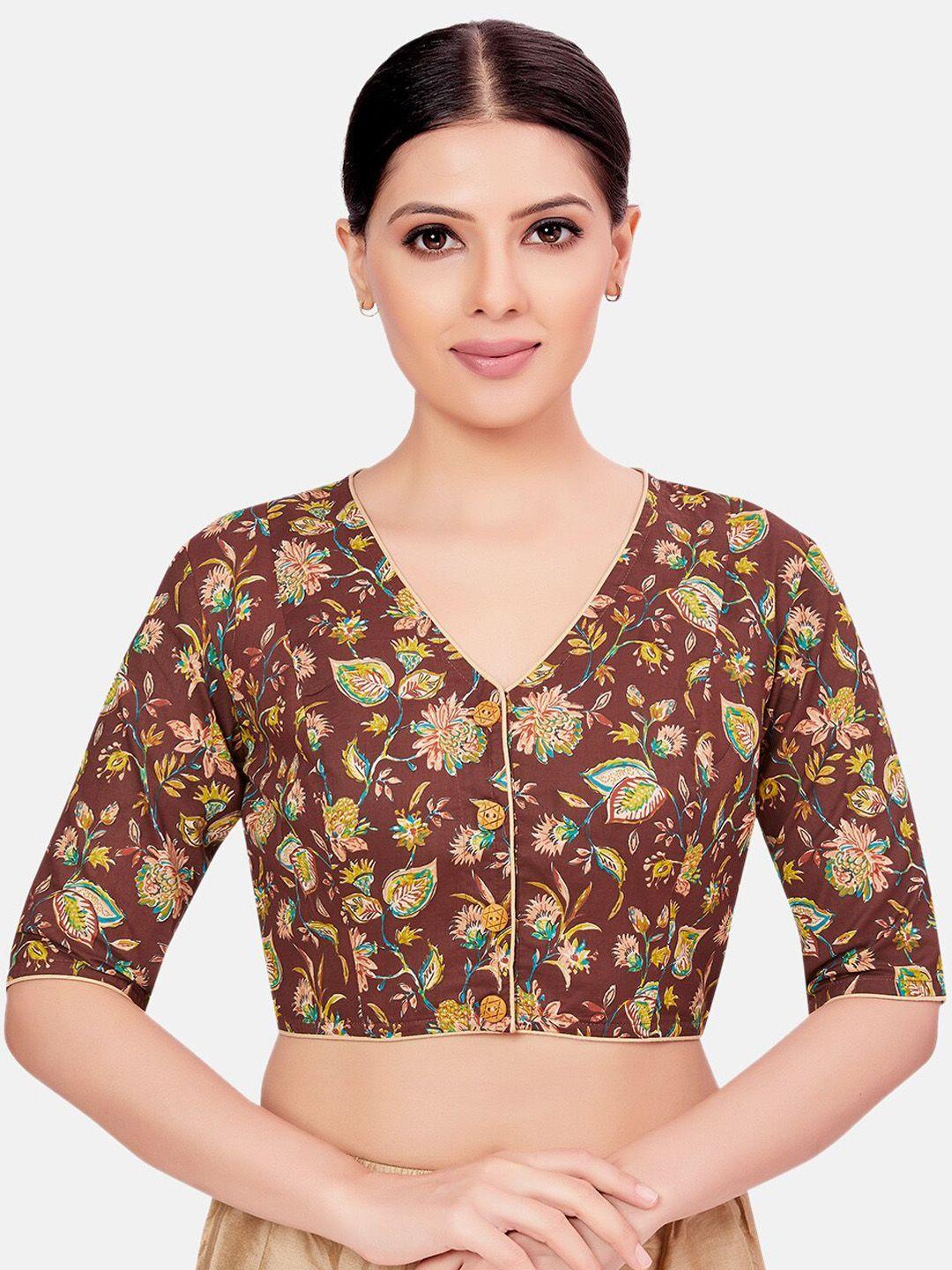 studio shringaar floral printed pure cotton saree blouse