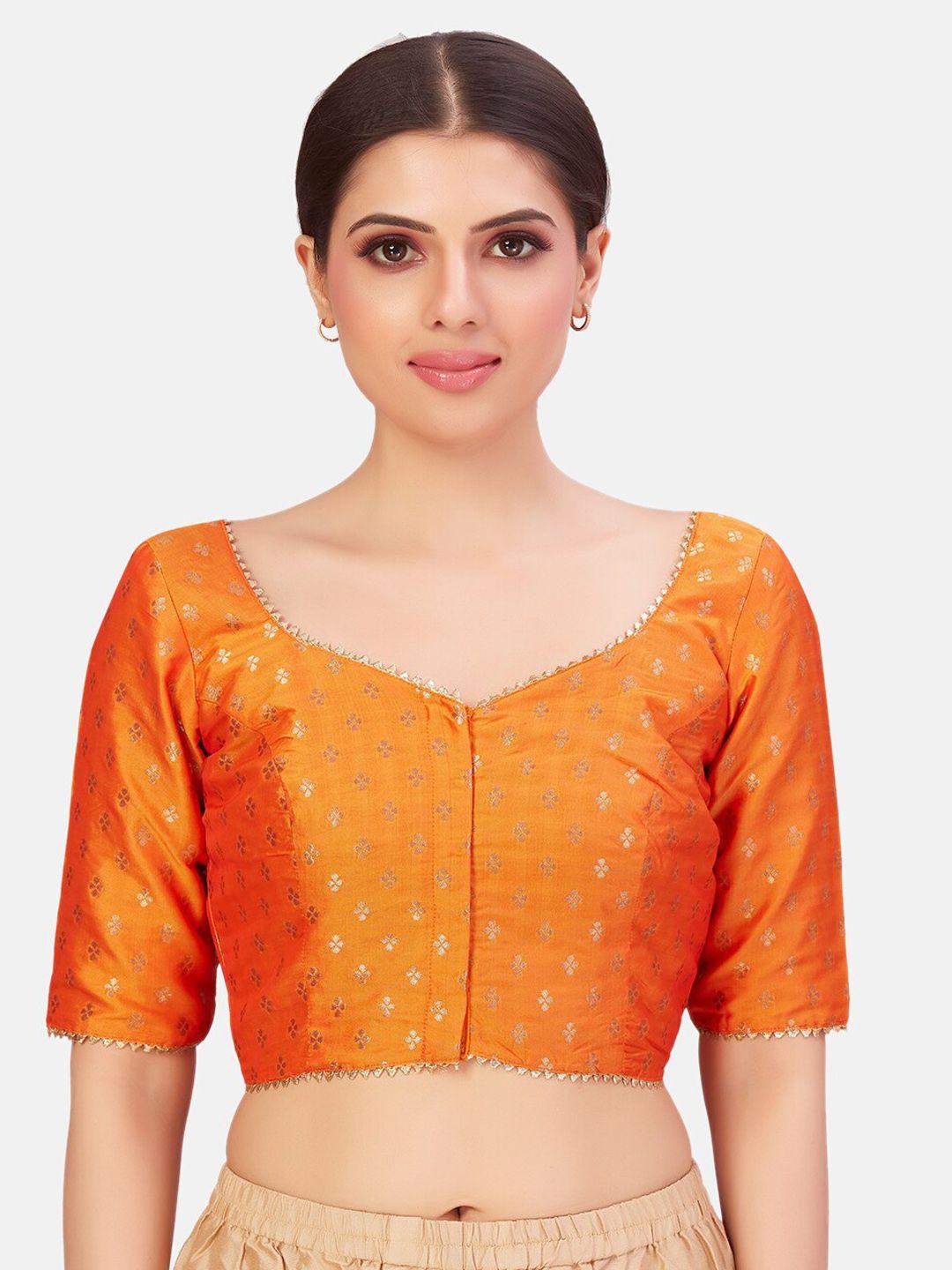 studio shringaar floral printed sweetheart neck saree blouse  with gotta patti