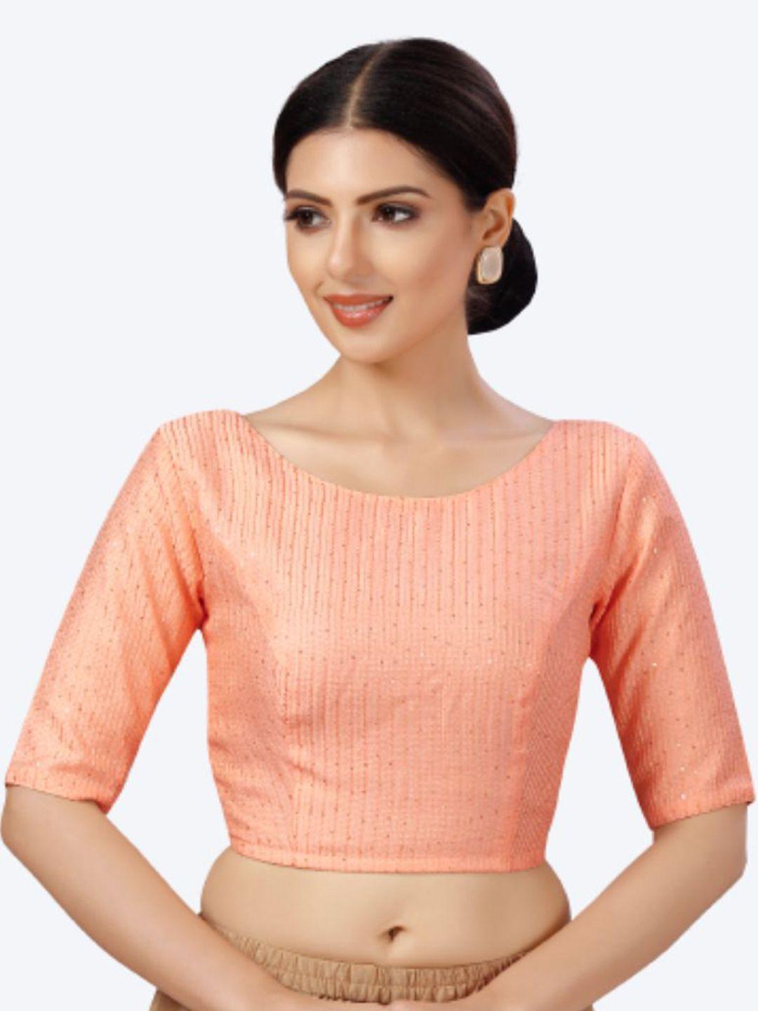 studio shringaar peach-colored embroidered  saree blouse