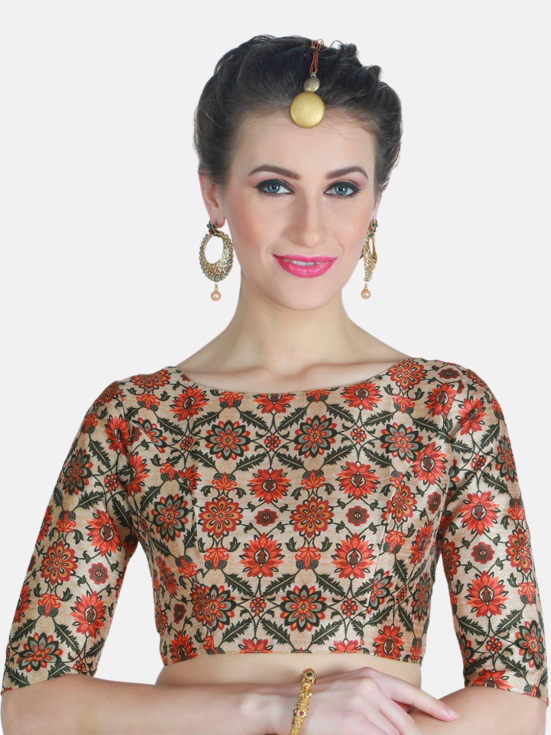 studio shringaar printed elbow length sleeves saree blouse