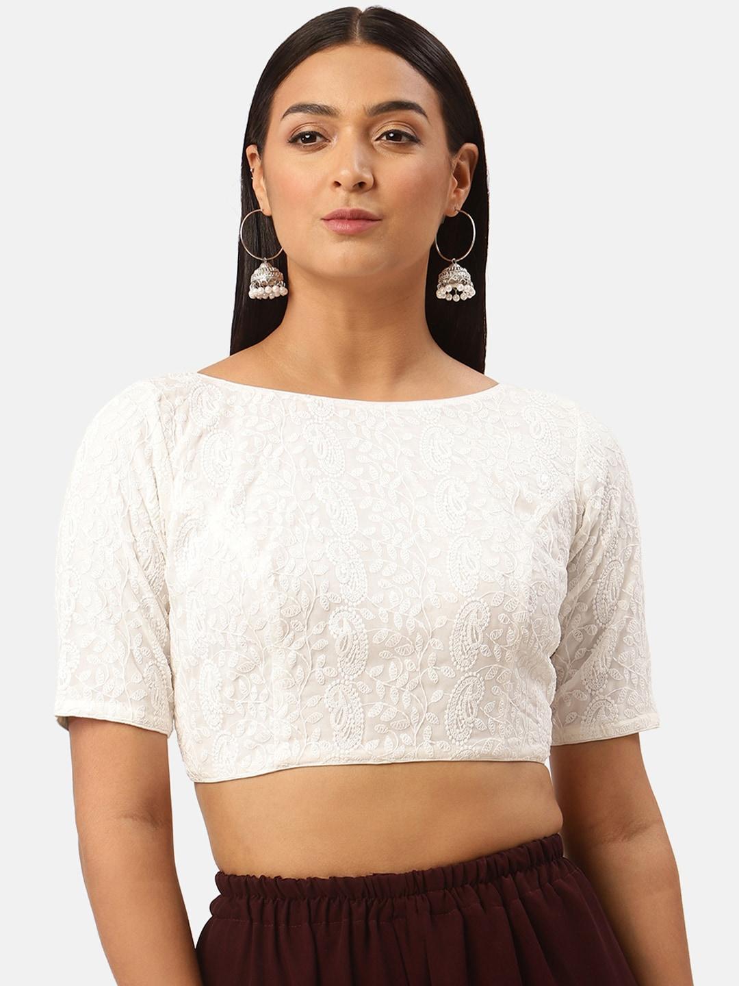 studio shringaar white georgette chikankari saree blouse