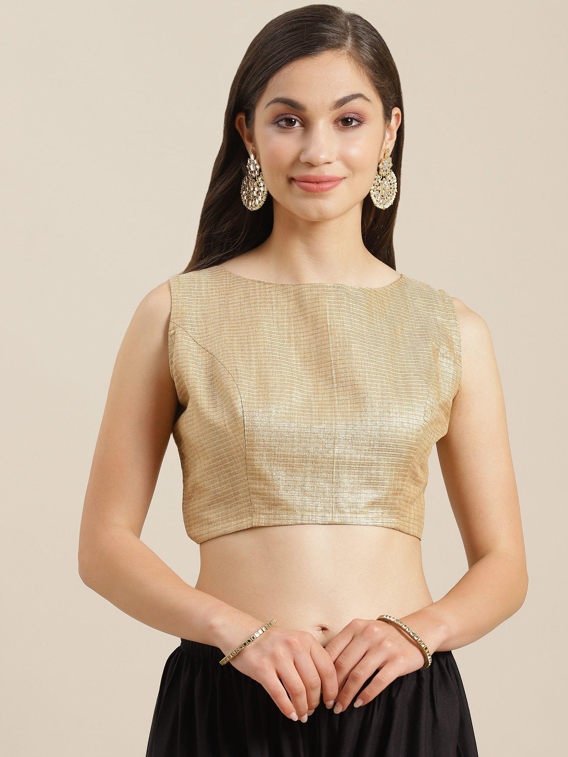 studio shringaar women golden woven design saree blouse
