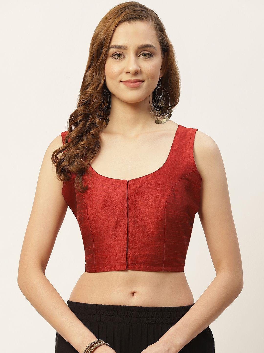 studio shringaar women maroon solid saree blouse