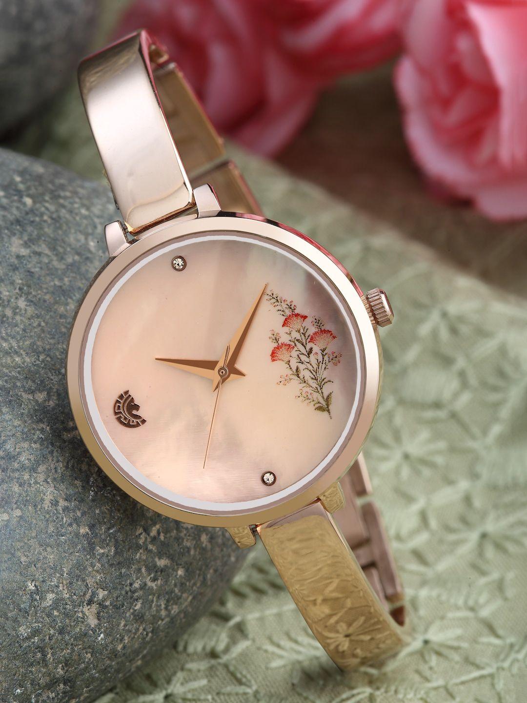 studio etheno women brass printed dial & stainless steel bracelet style analogue watch