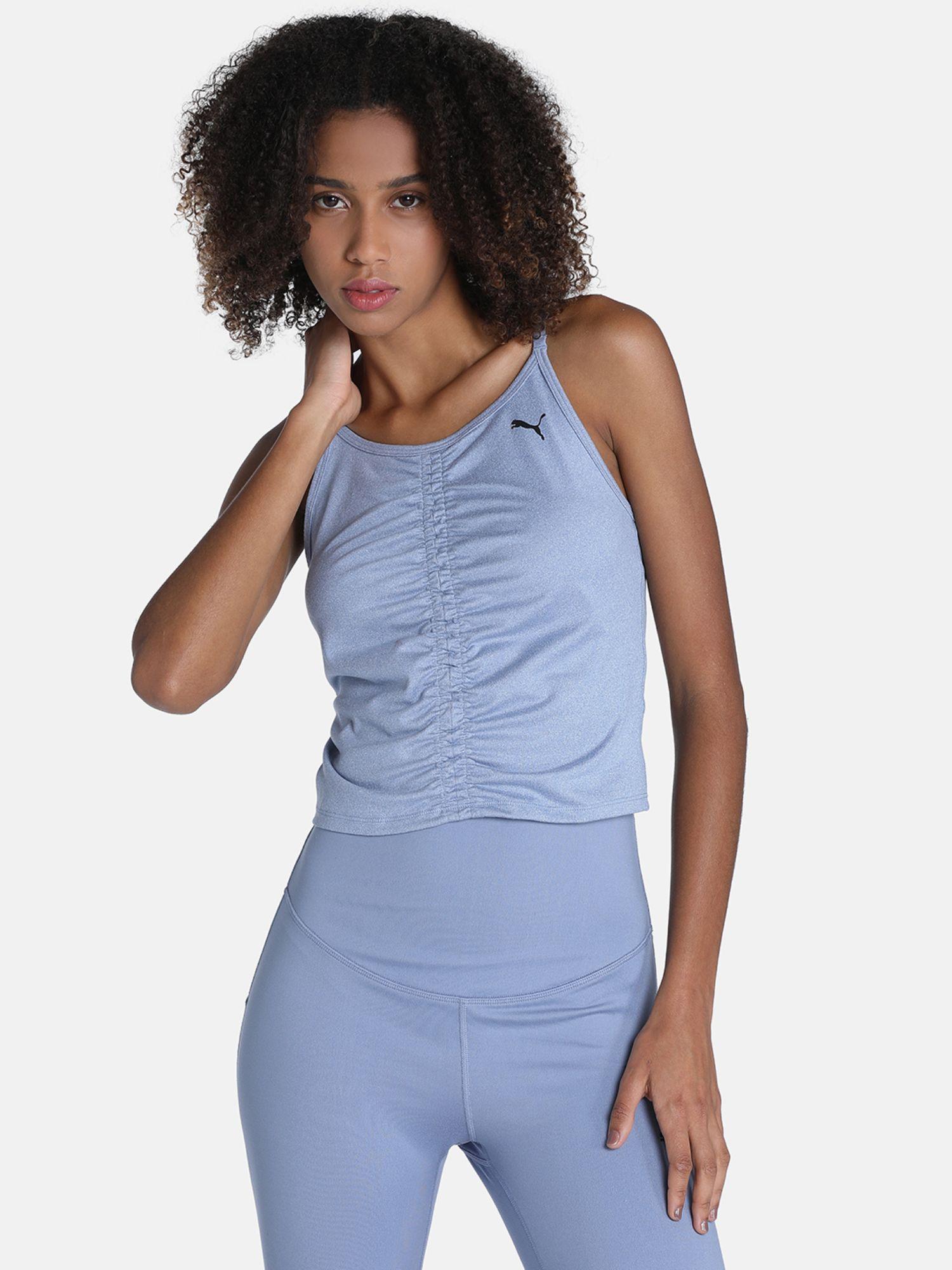 studio foundation ruched womens blue tank top