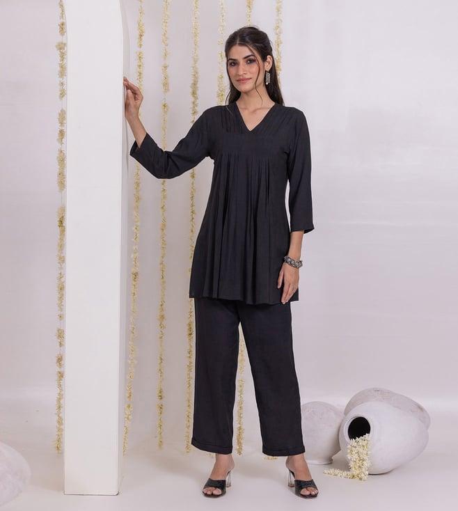 studio misri black gallo solid top with pant co-ord set