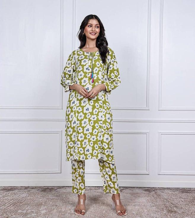 studio misri green chanchal printed kurta with pant co-ord set