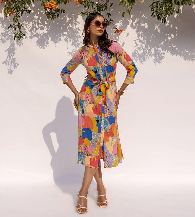 studio misri multi color queenstown midi dress (tropical printed)