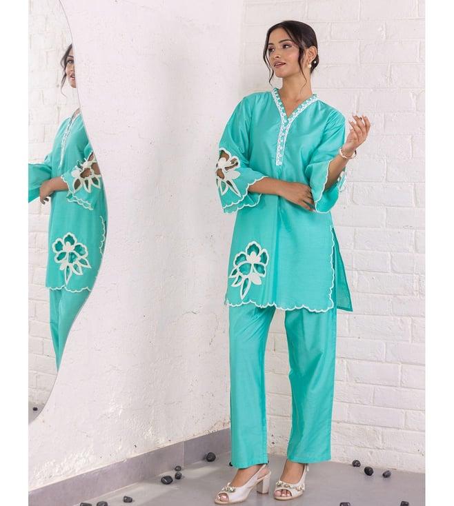 studio misri turquoise blue jaya kurta with pant