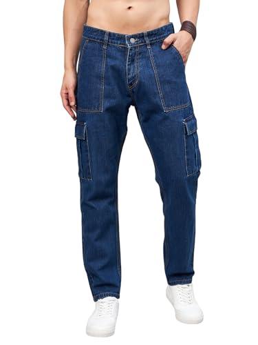 studio nexx men's non stretchable baggy fit dark blue cargo denim_bgcargo20_darkblue_34