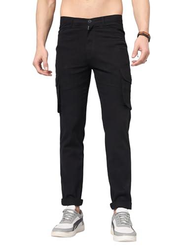 studio nexx men's straight fit black cotton cargo trouser_ct03_black_42