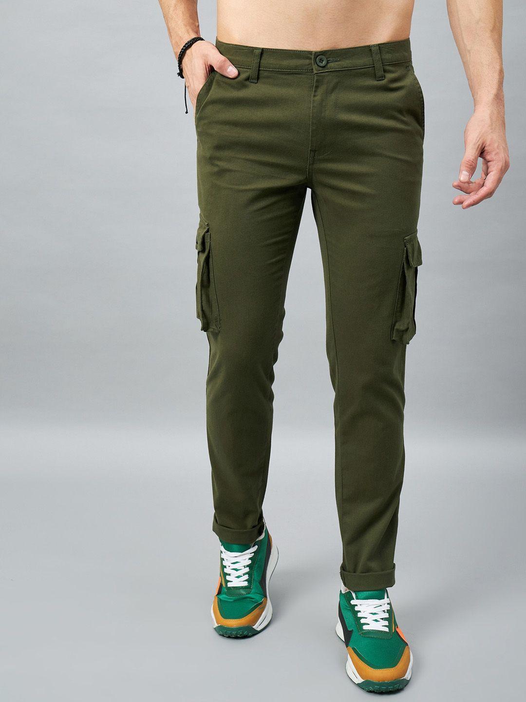 studio nexx men olive green relaxed straight leg straight fit cargos trousers