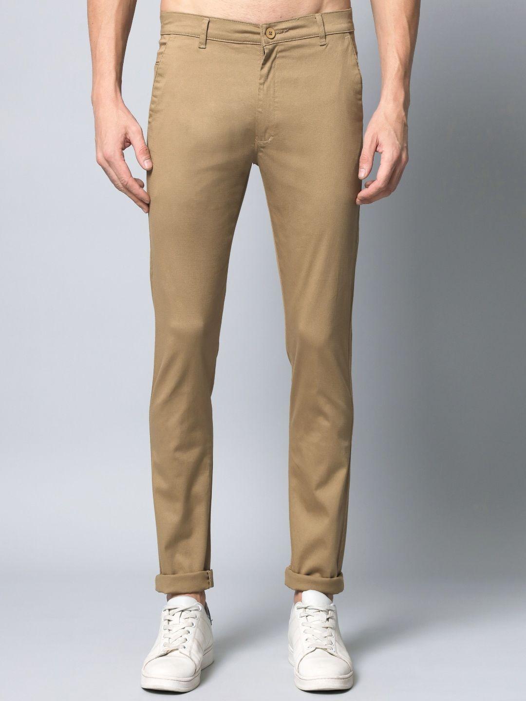 studio nexx men slim fit  mid-rise cotton chinos trousers