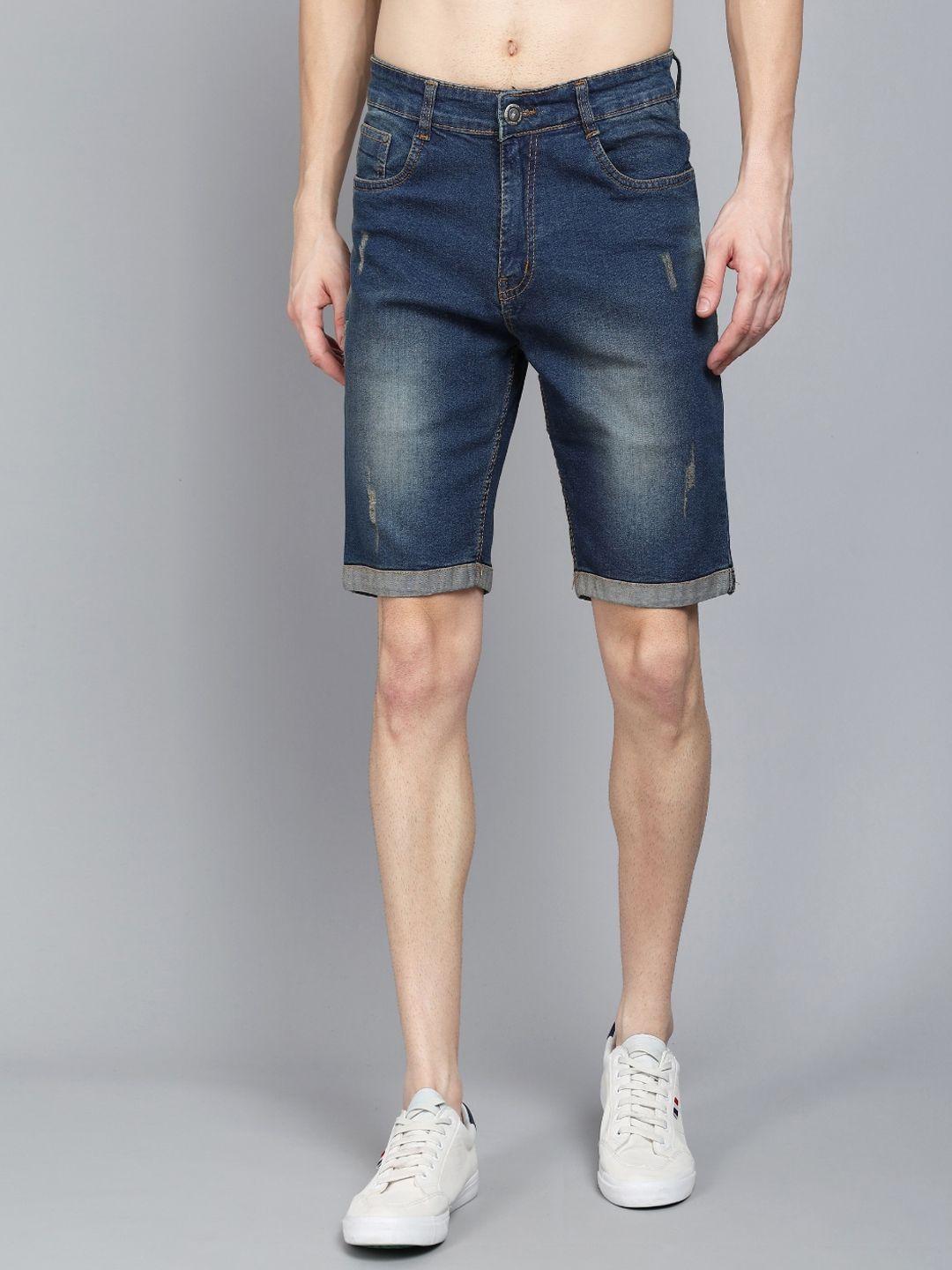 studio nexx men washed mid-rise distressed denim shorts