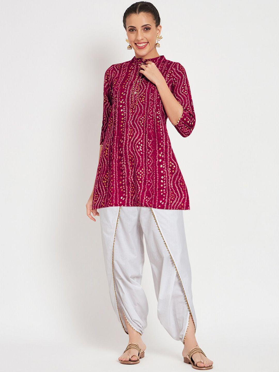 studio rasa bandhani printed pleated kurti with dhoti pants