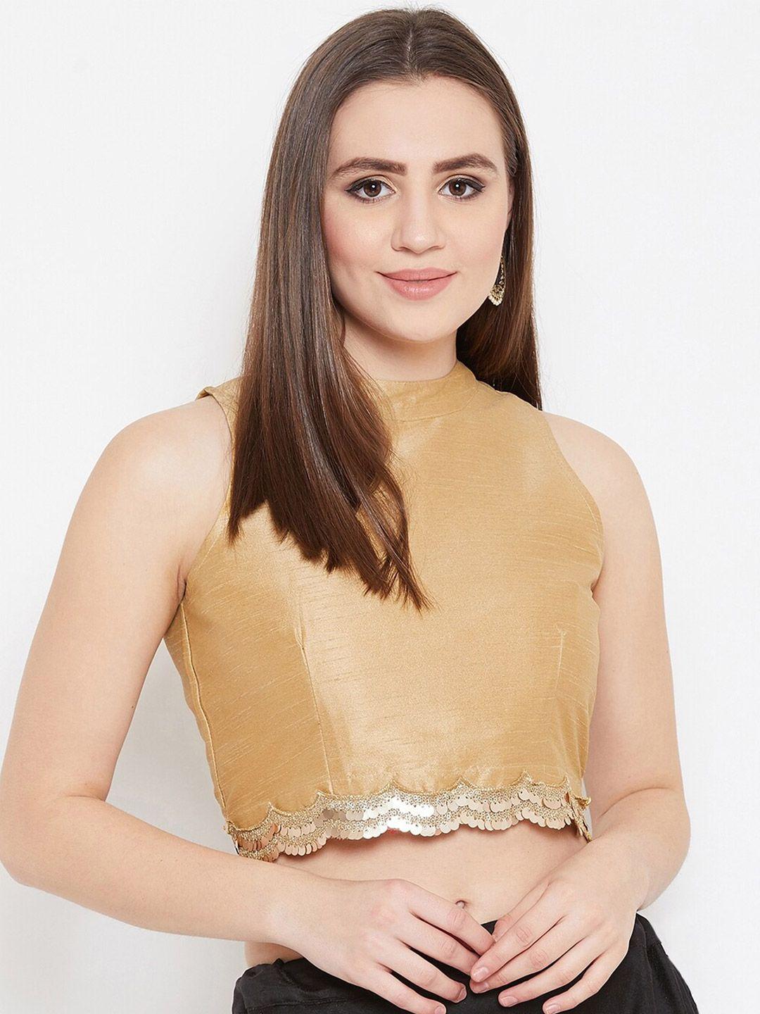 studio rasa beige embelliehed sequinned crop blouse