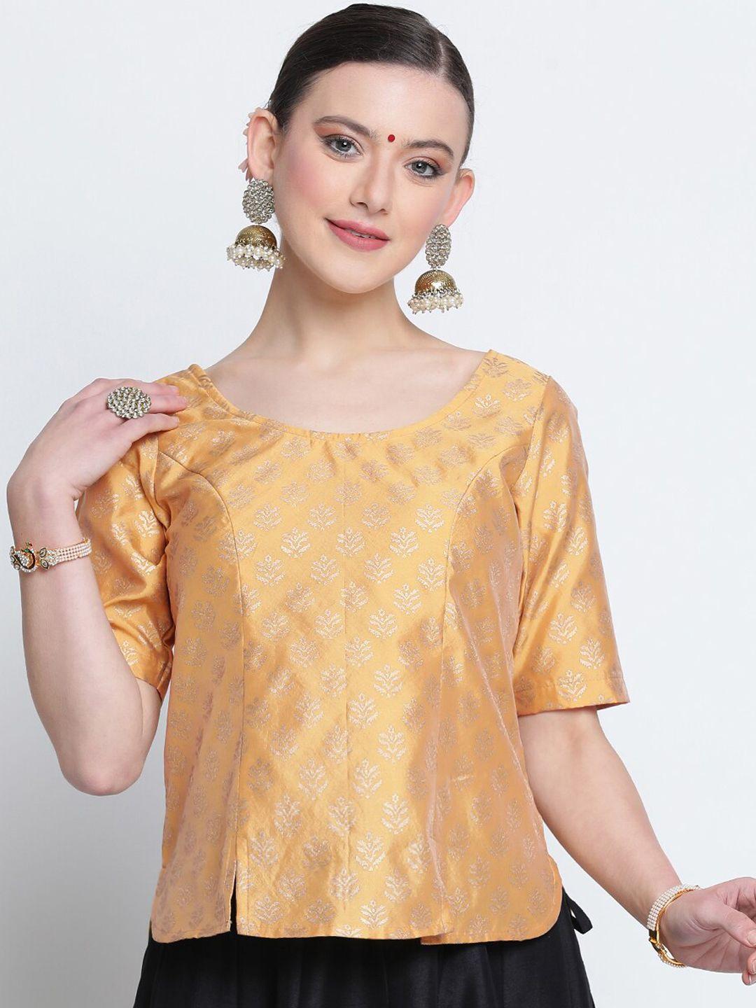 studio rasa block printed front slits saree blouse