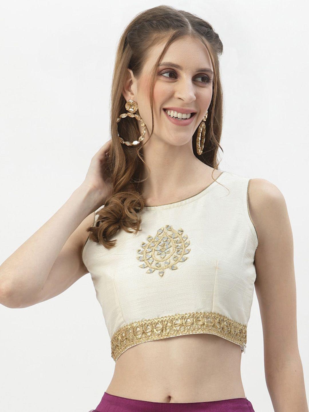 studio rasa embroidered boat neck dupion silk crop top