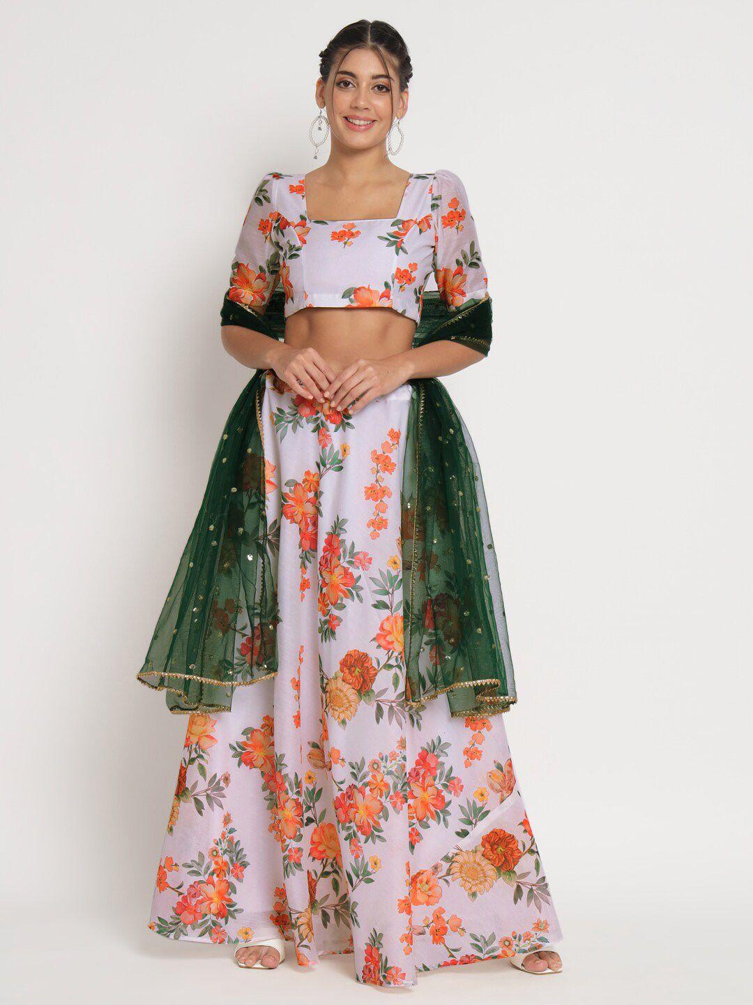 studio rasa floral printed square neck ready to wear lehenga & blouse with dupatta