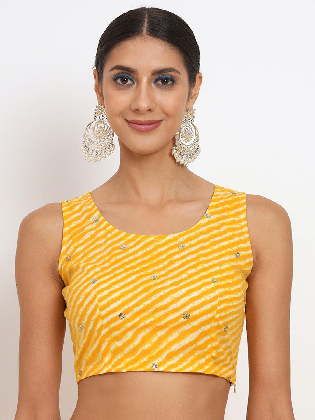 studio rasa leheriya printed sleeveless cotton & net saree blouse