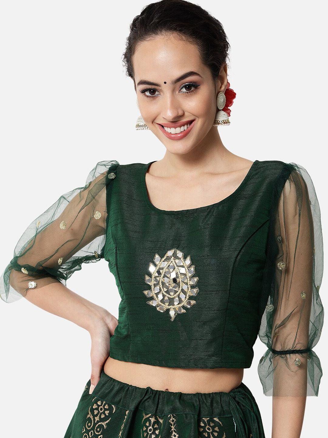 studio rasa mirror work embroidered net sleeves saree blouse