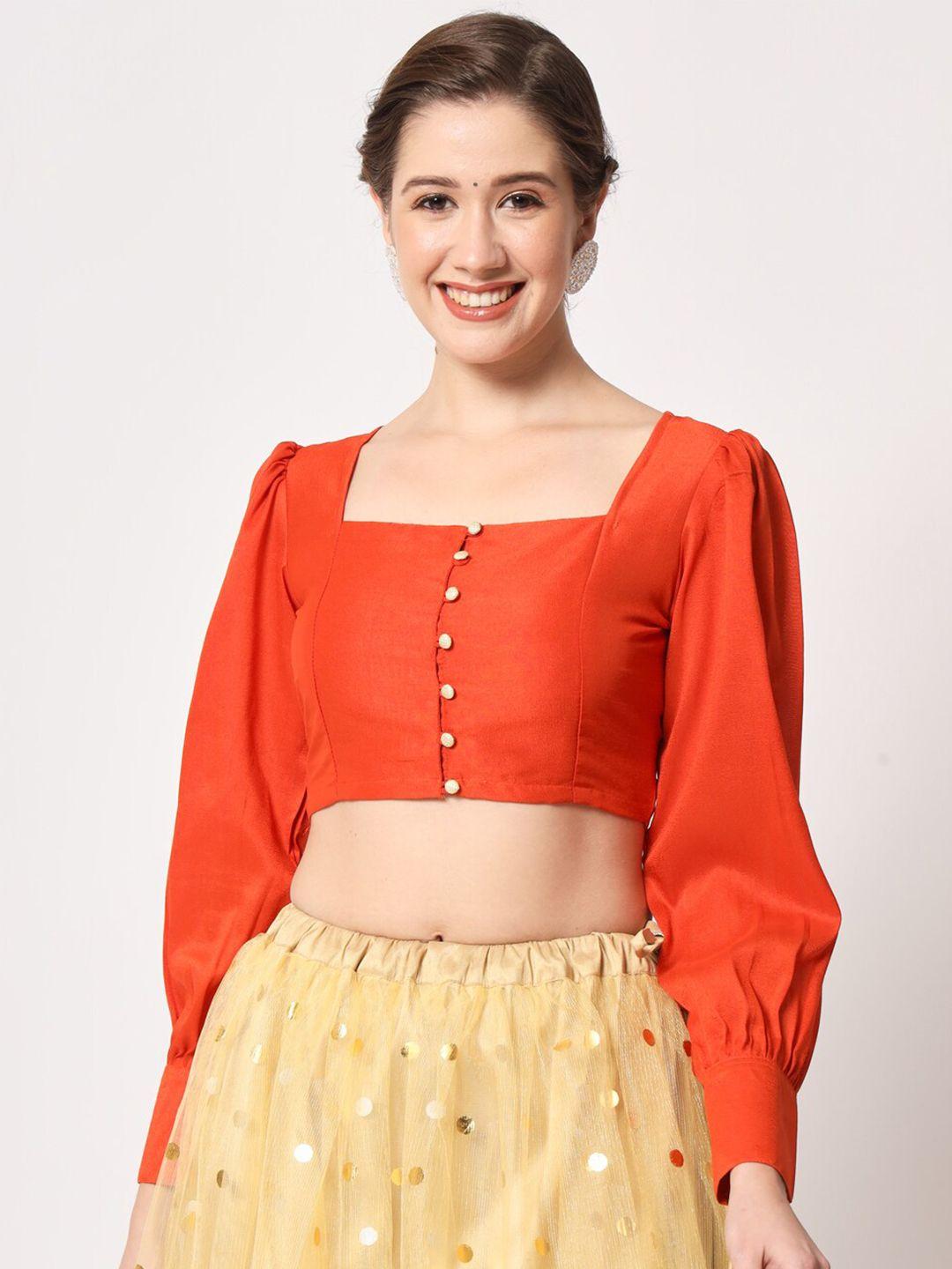 studio rasa square neck puff sleeve sheen crop top