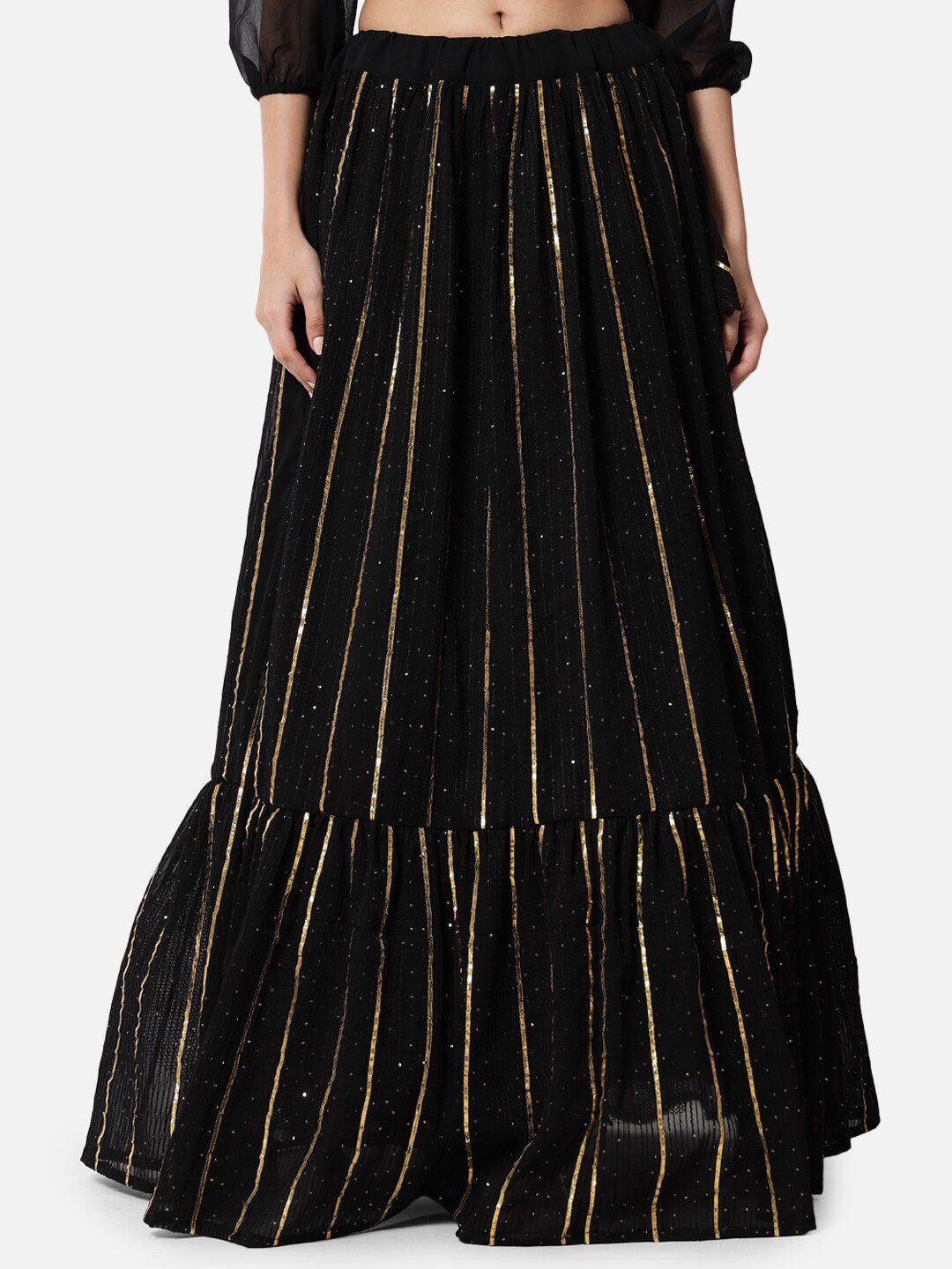 studio rasa striped embellished detailed flared maxi ethnic skirt with can-can