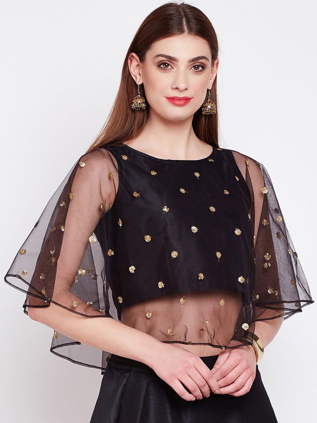 studio rasa women net sequins embroidered cape top